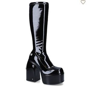 Black patent vegan leather boots made by naked wolfe. Size 7 or 37.